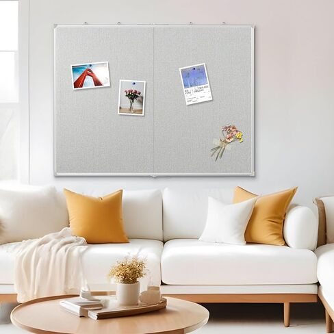 DOLLAR BOSS Foldable Linen Cork Board White Board Combo 60 x 40 in Extra Large Magnetic Whiteboard Dry Erase Bulletin Board Portable Double Sided Aluminum Frame Pin Board for School Office, Grey in Kuwait