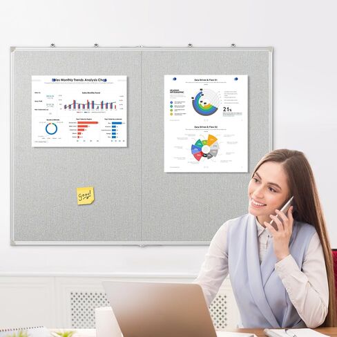 DOLLAR BOSS Foldable Linen Cork Board White Board Combo 60 x 40 in Extra Large Magnetic Whiteboard Dry Erase Bulletin Board Portable Double Sided Aluminum Frame Pin Board for School Office, Grey in Kuwait
