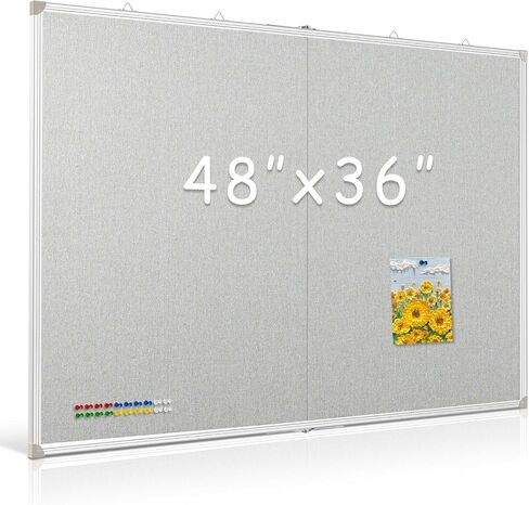 DOLLAR BOSS Foldable Linen Cork Board White Board Combo 60 x 40 in Extra Large Magnetic Whiteboard Dry Erase Bulletin Board Portable Double Sided Aluminum Frame Pin Board for School Office, Grey in Saudi Arabia
