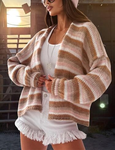 Yeokou Womens Striped Cardigan Sweaters Open Front Lightweight Knit Rainbow Color Block Casual Fall Layering Top in Saudi Arabia