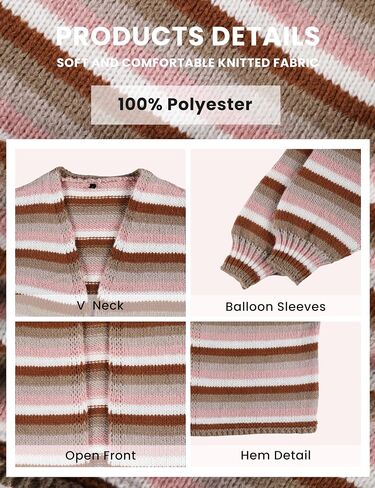 Yeokou Womens Striped Cardigan Sweaters Open Front Lightweight Knit Rainbow Color Block Casual Fall Layering Top in Saudi Arabia