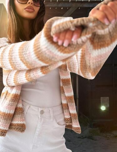 Yeokou Womens Striped Cardigan Sweaters Open Front Lightweight Knit Rainbow Color Block Casual Fall Layering Top in Saudi Arabia