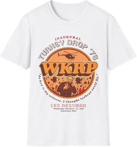 تي شيرت WKRP Turkey Drop LTS الذي يرتديه، تي شيرت برنامج تلفزيوني، قميص عيد الشكر، ملابس عطلة مضحكة، تصميم قديم، هدية كلاسيكية للمعجبين in Kuwait