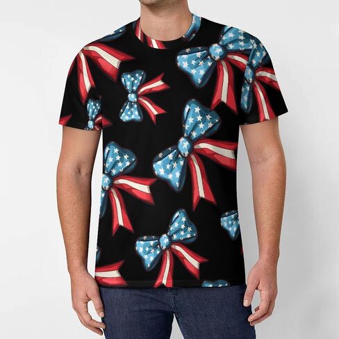 Bow US Flag Mens T-Shirts Casual Short Sleeve Tee Tops Crewneck Shirt for Running Athletic in Saudi Arabia