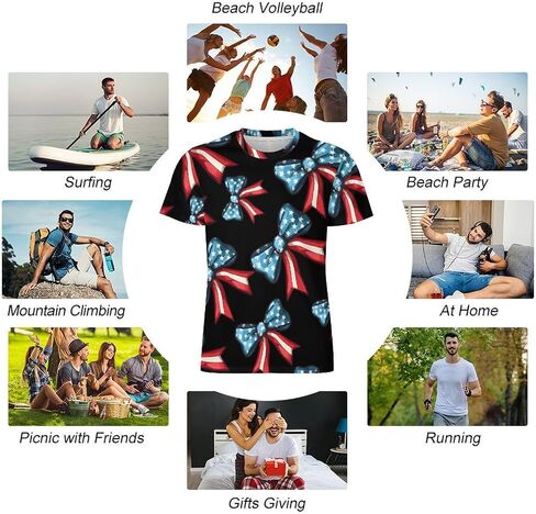 Bow US Flag Mens T-Shirts Casual Short Sleeve Tee Tops Crewneck Shirt for Running Athletic in Saudi Arabia