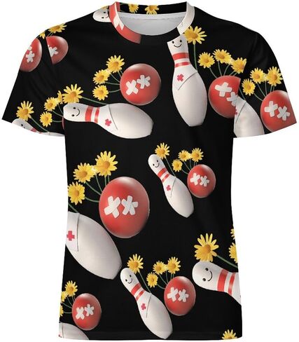Ball Pin Bowling Sports Mens T-Shirts Casual Short Sleeve Tee Tops Crewneck Shirt for Running Athletic in Saudi Arabia