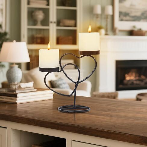 Double Love Candle Holder, Wedding Candle Holder, Heart Shaped Candlestick for Table, Party, Home, Wedding, Birthday (Black) in Saudi Arabia