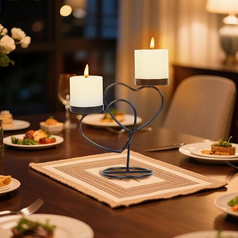 Double Love Candle Holder, Wedding Candle Holder, Heart Shaped Candlestick for Table, Party, Home, Wedding, Birthday (Black) in Saudi Arabia