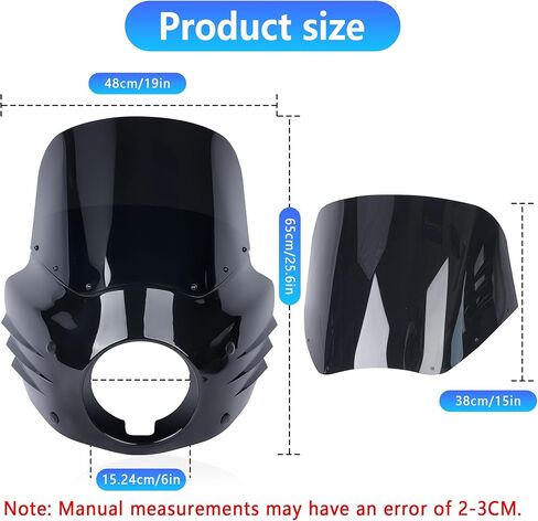 Motorcycle Fairing Windshield Kit, 5.75" Headlight Fairing 11" Black Motorbike Windscreen 49mm Forks with Extension Fit for Harley Softail Street Bob FXBB 2018-2024 FXBBS 2021-2024 FXST in Saudi Arabia