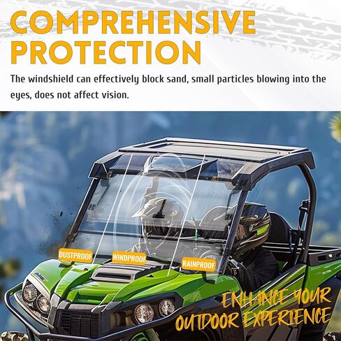 KUAFU 2-in-1 Flip Windshield Compatible with 2012-2015 Kawasaki Teryx 4 750/800 Full Scratch Resistant Clear Windscreen Gas Spring Included in Saudi Arabia