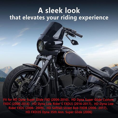 Motorcycle Fairing Windshield Kit, 5.75" Headlight Fairing 11" Black Motorbike Windscreen 49mm Forks with Extension Fit for Harley Softail Street Bob FXBB 2018-2024 FXBBS 2021-2024 FXST in Saudi Arabia