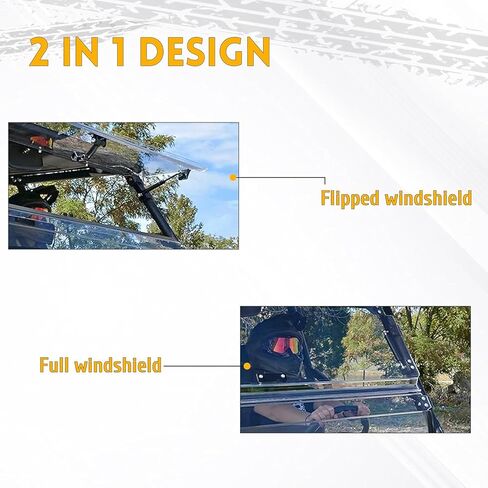 KUAFU 2-in-1 Flip Windshield Compatible with 2012-2015 Kawasaki Teryx 4 750/800 Full Scratch Resistant Clear Windscreen Gas Spring Included in Saudi Arabia