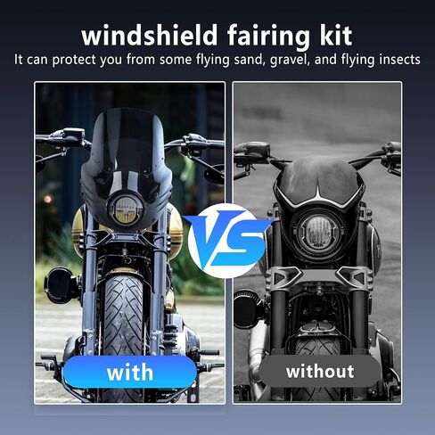 Motorcycle Fairing Windshield Kit, 5.75" Headlight Fairing 11" Black Motorbike Windscreen 49mm Forks with Extension Fit for Harley Softail Street Bob FXBB 2018-2024 FXBBS 2021-2024 FXST in Saudi Arabia