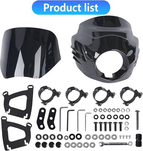 Motorcycle Fairing Windshield Kit, 5.75" Headlight Fairing 11" Black Motorbike Windscreen 49mm Forks with Extension Fit for Harley Softail Street Bob FXBB 2018-2024 FXBBS 2021-2024 FXST in Saudi Arabia