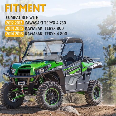KUAFU 2-in-1 Flip Windshield Compatible with 2012-2015 Kawasaki Teryx 4 750/800 Full Scratch Resistant Clear Windscreen Gas Spring Included in Saudi Arabia