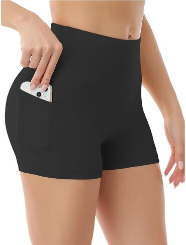 Workout Yoga Biker Shorts for Women with Pockets, 3" Soft High Waisted Tummy Control Running Gym Shorts in Saudi Arabia