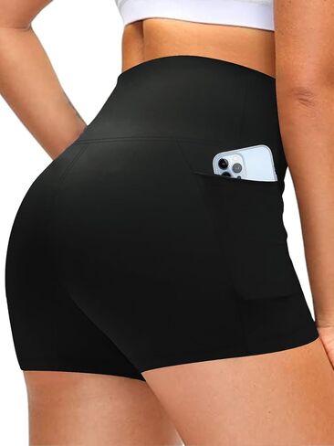 Workout Yoga Biker Shorts for Women with Pockets, 3" Soft High Waisted Tummy Control Running Gym Shorts in Saudi Arabia