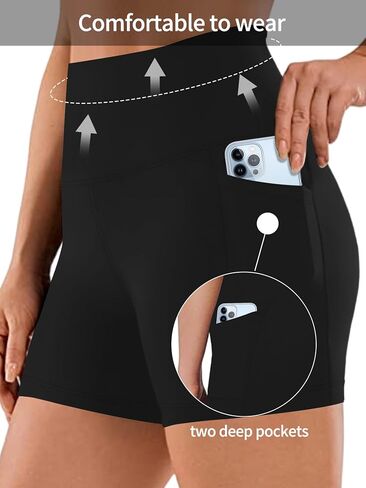 Workout Yoga Biker Shorts for Women with Pockets, 3" Soft High Waisted Tummy Control Running Gym Shorts in Saudi Arabia