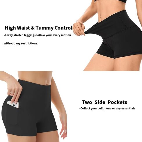 Workout Yoga Biker Shorts for Women with Pockets, 3" Soft High Waisted Tummy Control Running Gym Shorts in Saudi Arabia