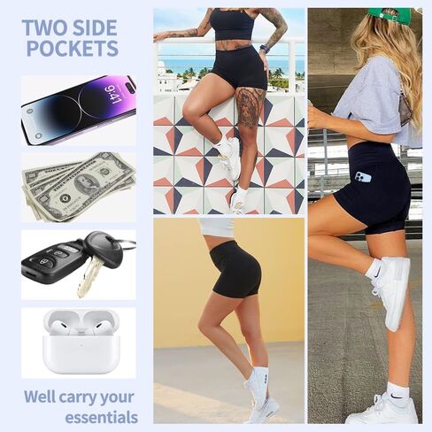 Workout Yoga Biker Shorts for Women with Pockets, 3" Soft High Waisted Tummy Control Running Gym Shorts in Saudi Arabia