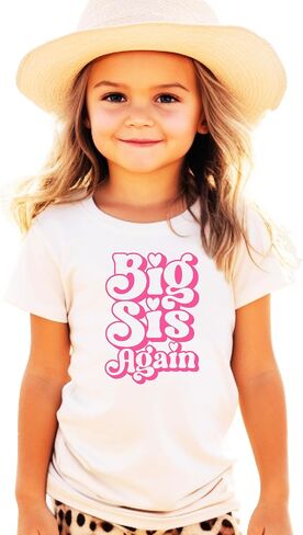 قميص Olive Loves Apple Big Sis Again للأشقاء، تي شيرت Big Sister برسومات وردية رائعة in Saudi Arabia
