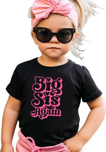 قميص Olive Loves Apple Big Sis Again للأشقاء، تي شيرت Big Sister برسومات وردية رائعة in Saudi Arabia