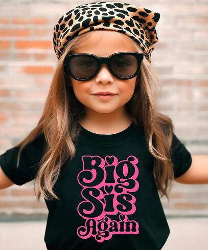 قميص Olive Loves Apple Big Sis Again للأشقاء، تي شيرت Big Sister برسومات وردية رائعة in Saudi Arabia
