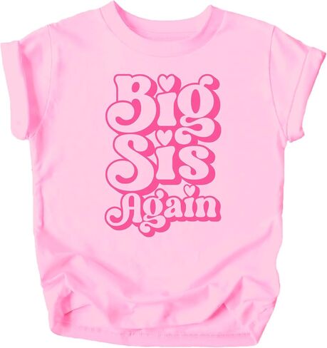 قميص Olive Loves Apple Big Sis Again للأشقاء، تي شيرت Big Sister برسومات وردية رائعة in Saudi Arabia