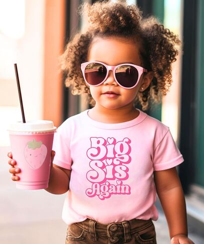 قميص Olive Loves Apple Big Sis Again للأشقاء، تي شيرت Big Sister برسومات وردية رائعة in Saudi Arabia