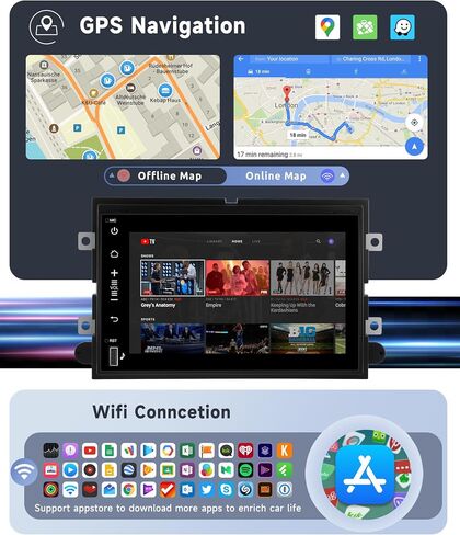 2+64G Android 13 Car Radio Stereo for Ford F150/F250/F350 2004-2014, 7 inch 1080P Touch Screen Car Stereo with Wireless CarPlay Andriod Auto, Bluetooth, GPS, HiFi, SWC, WiFi, HD Backup Camera in Kuwait