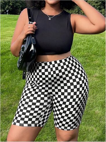 Wdirara Women's Plus Size size متقطعة شورت راكب الدراجة النارية عالية الخصر ضد شورتات تجريب Cross Cross Tummy in Saudi Arabia