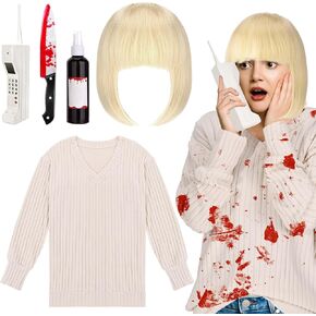 Halloween Costume Accessories Knitted Tops Sweater Women Short Blonde Wig Net Retro Brick Cell Phone Cosplay Party Favor in Saudi Arabia