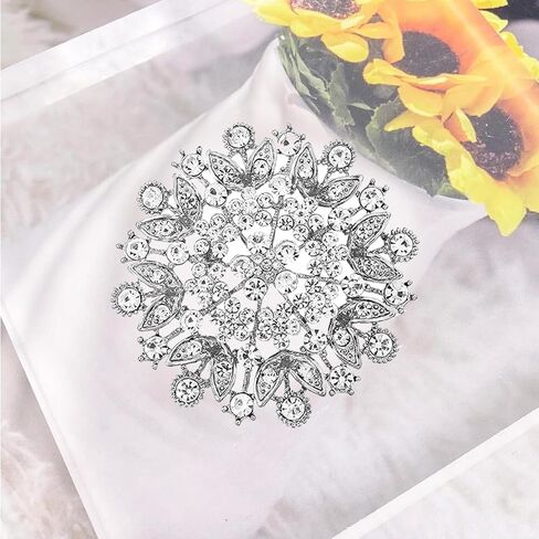 Crystal Rhinestone Brooch for Women Silver Brooch Silver Twisted Petals Flower Brooch Pins Clear Rhinestone Brooch Pins Rhinestone Jewelry Pins for DIY Bridal Wedding Bouquet Bridesmaid Jewelry in Kuwait