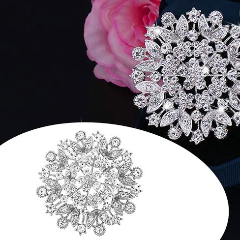 Crystal Rhinestone Brooch for Women Silver Brooch Silver Twisted Petals Flower Brooch Pins Clear Rhinestone Brooch Pins Rhinestone Jewelry Pins for DIY Bridal Wedding Bouquet Bridesmaid Jewelry in Kuwait