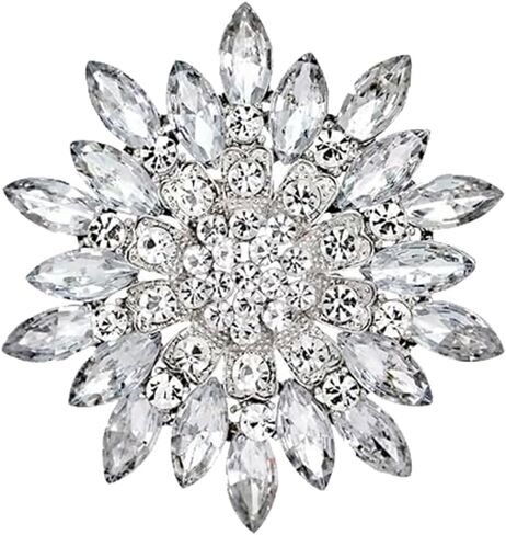 Crystal Rhinestone Brooch for Women Silver Brooch Silver Twisted Petals Flower Brooch Pins Clear Rhinestone Brooch Pins Rhinestone Jewelry Pins for DIY Bridal Wedding Bouquet Bridesmaid Jewelry in Kuwait