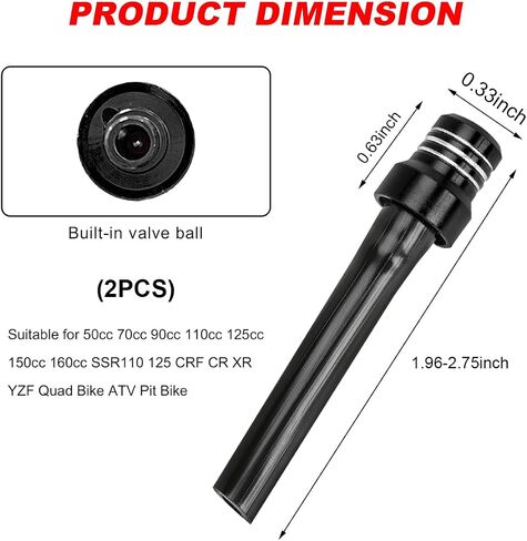 2 PCS Breather Hose Gas Fuel Tank Cap, CNC One-Way Valve Vent Tube with Check Ball, Aluminum Breathing Valve Tube Universal Gas Cap for Motorcycle ATV Quad Pit Dirt Bike (Black) in Saudi Arabia