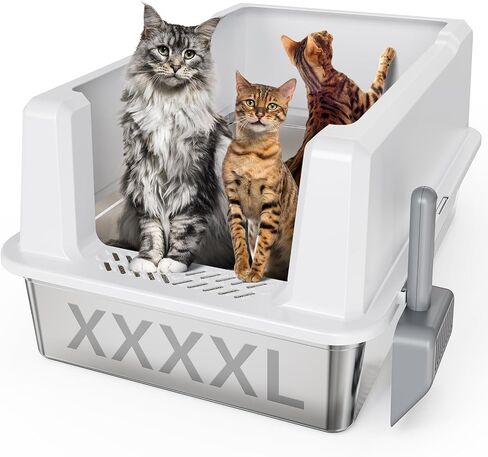 Tripamin XXL Stainless Steel Cat Litter Box 28"x20.5"x14"Extra Large Stainless Steel Litter Box With High Sides Metal Litter Box for Big Cats&Multiple Cats,Easy Cleaning, Anti-Urine Leakage,Non-Sticky in Saudi Arabia