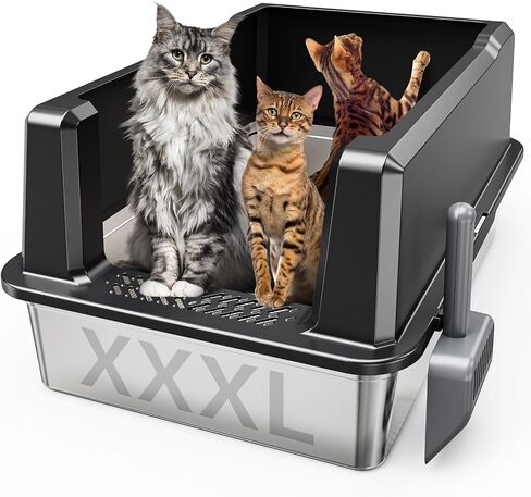 Tripamin XXL Stainless Steel Cat Litter Box 28"x20.5"x14"Extra Large Stainless Steel Litter Box With High Sides Metal Litter Box for Big Cats&Multiple Cats,Easy Cleaning, Anti-Urine Leakage,Non-Sticky in Saudi Arabia