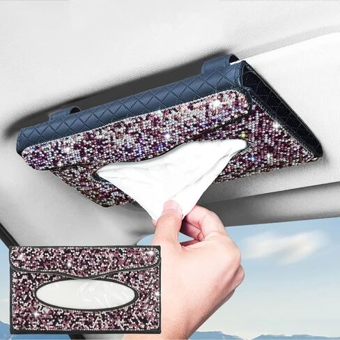 eing car sun visor علبة مناديل حامل بلينغ كريستال منديل صندوق بو الجلود المقعد الخلفي الأنسجة اكسسوارات السيارات للنساء، 2 - حزمة سوداء in Kuwait
