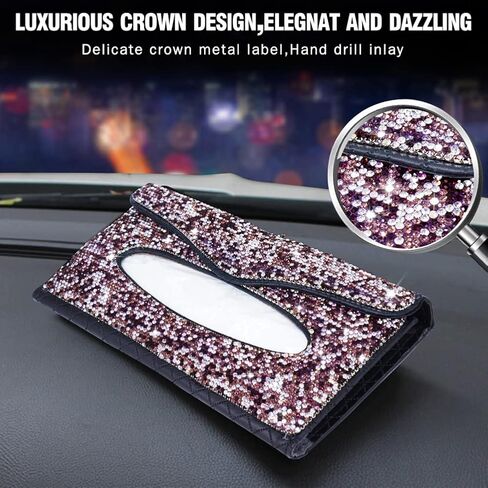 eing car sun visor علبة مناديل حامل بلينغ كريستال منديل صندوق بو الجلود المقعد الخلفي الأنسجة اكسسوارات السيارات للنساء، 2 - حزمة سوداء in Kuwait