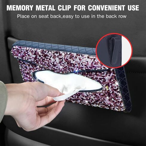eing car sun visor علبة مناديل حامل بلينغ كريستال منديل صندوق بو الجلود المقعد الخلفي الأنسجة اكسسوارات السيارات للنساء، 2 - حزمة سوداء in Kuwait