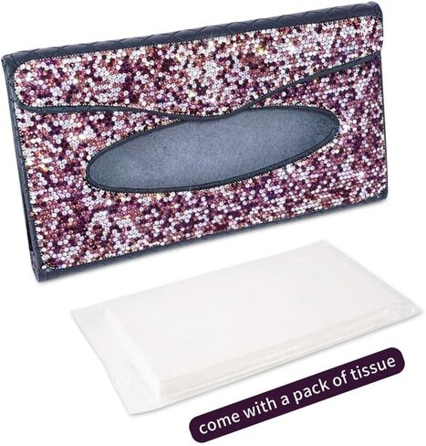 eing car sun visor علبة مناديل حامل بلينغ كريستال منديل صندوق بو الجلود المقعد الخلفي الأنسجة اكسسوارات السيارات للنساء، 2 - حزمة سوداء in Kuwait
