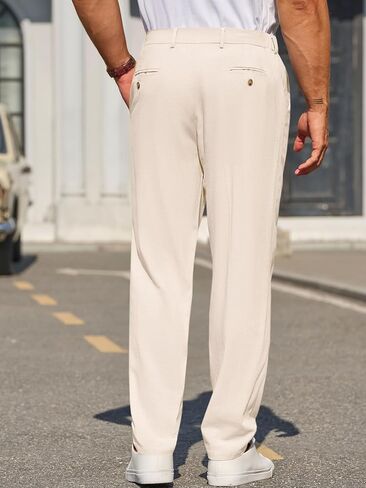 Runcati Mens Slim Fit Casual Pants Cotton Linen Tapered Pants Elastic Waist Summer Beach Lightweight Trousers in Saudi Arabia