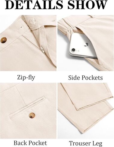 Runcati Mens Slim Fit Casual Pants Cotton Linen Tapered Pants Elastic Waist Summer Beach Lightweight Trousers in Saudi Arabia