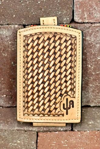 CACTUS ALLEY HAT CO. Genuine Leather Tooled Front Pocket Magnetic Ribbon Wallet (The Leroy) in Saudi Arabia