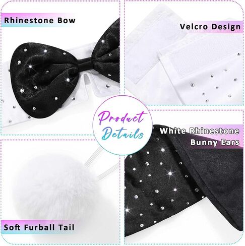 Bohend Rhinestone Bunny Costume Accessory Set with Black Ears Headband, White Cuffs, Bowtie and Tail in Saudi Arabia