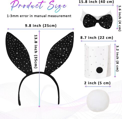 Bohend Rhinestone Bunny Costume Accessory Set with Black Ears Headband, White Cuffs, Bowtie and Tail in Saudi Arabia