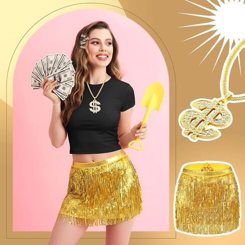 6 قطع من إكسسوارات أزياء Gold Digger والتنانير والقمصان والقمصان وقلادة بعلامة الدولار وحلقة وسوار مجرفة للنساء in Saudi Arabia