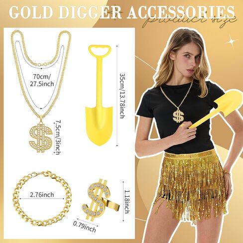 6 قطع من إكسسوارات أزياء Gold Digger والتنانير والقمصان والقمصان وقلادة بعلامة الدولار وحلقة وسوار مجرفة للنساء in Saudi Arabia