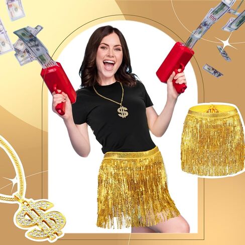 6 قطع من إكسسوارات أزياء Gold Digger والتنانير والقمصان والقمصان وقلادة بعلامة الدولار وحلقة وسوار مجرفة للنساء in Saudi Arabia